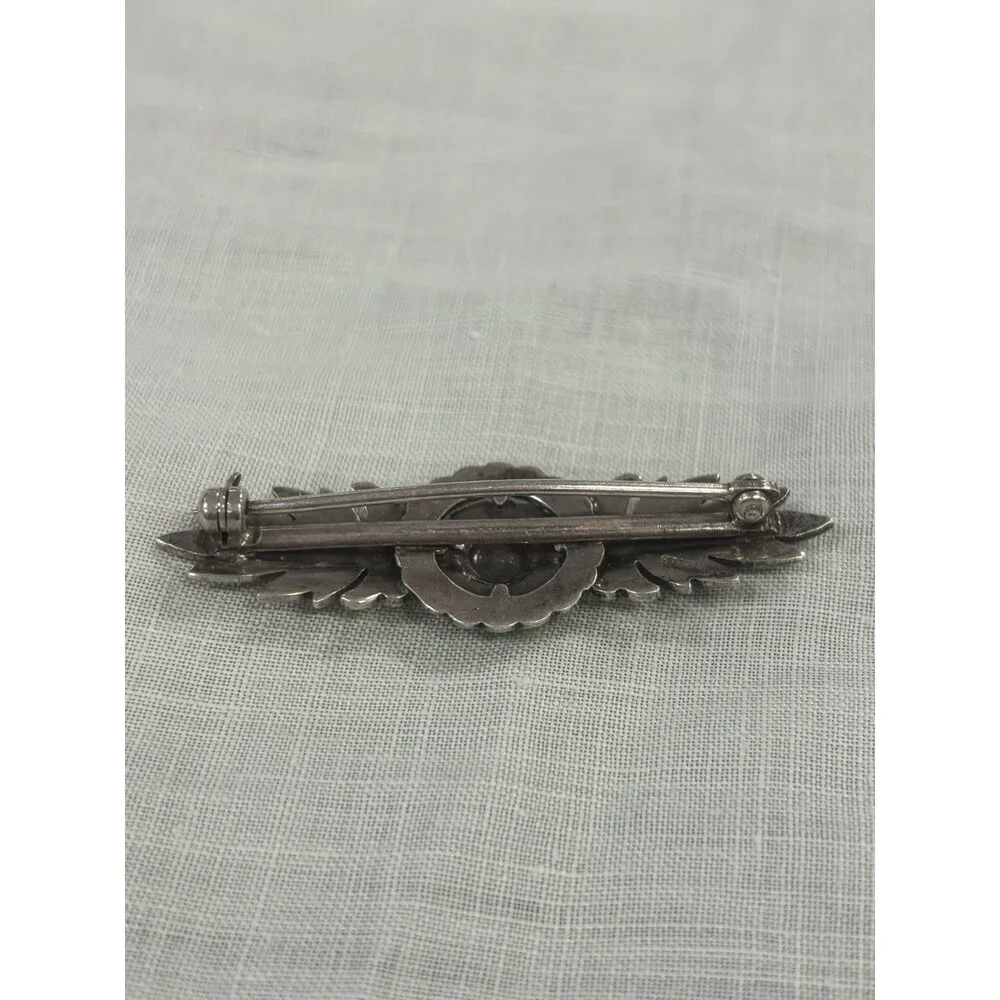 Vintage 925 Sterling Silver Marcasite Art Deco Style Bar Brooch Floral Pin